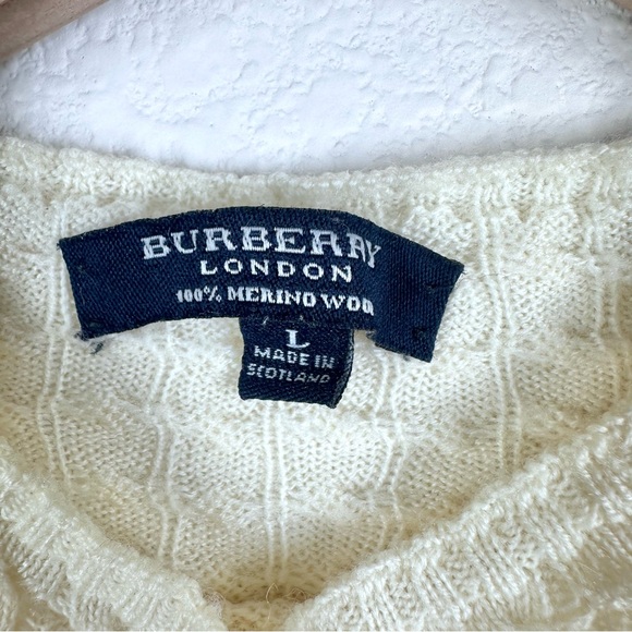 Burberry London 100% Merino Wool Cable Knit Mock Neck Sweater Large EUC - Picture 2 of 10